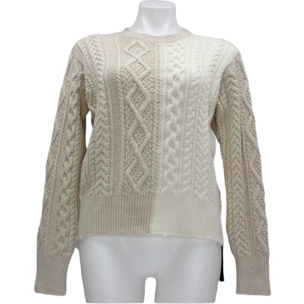 Academia White & Beige Cable Knit Sweater Size S